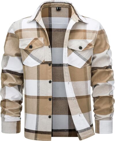 Cotrasen Mens Flannel Shirts Long Sleeve Flannel Shirt for Men Cotton Casual Button Up Plaid Shirt with 2 Pockets in Kuwait