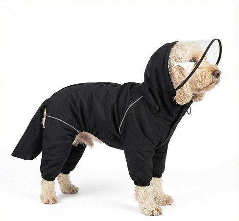 Dog Raincoat for Medium Large Dogs,rain Jacket Coat, Full Leg Coverage Waterproof Rain Suit with Detachable Hood & Tail, Reflective Strips, Snag-Free Top Zipper (Black for Boy, XX-Large) in Saudi Arabia