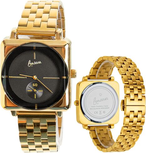 Square Watch with Stainlees Steel Band, Unisex Analog Watch, Water Resistant, Black Dial, Available in Gold, Silver, Black in Saudi Arabia