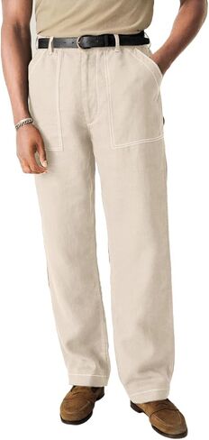 HOTake Men's Casual Cotton Linen Pants Relaxed Fit Flat Front Expandable Waist Trousers in Kuwait