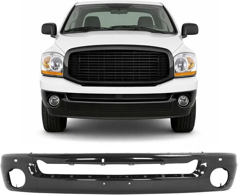 KUAFU Front Bumper Face Bar Compatible with 2003-2010 Dodge Ram 1500 2500 3500 Bumper Cover Impact Bar w/Fog Light Holes Replace for 55077946AA 55077946AB 55077103ABCH1002383 CH1002373 Chrome Silvery in Saudi Arabia