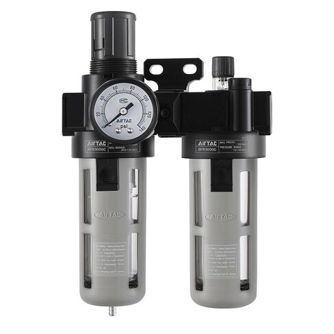 Compressed Air Filter Regulator Lubricator Combo Airtac BFC2000 1/4''NPT 0-140 PSI with Pressure Gauge Semi-Auto Drain 3 in 1 Two FR.L Unit in Kuwait