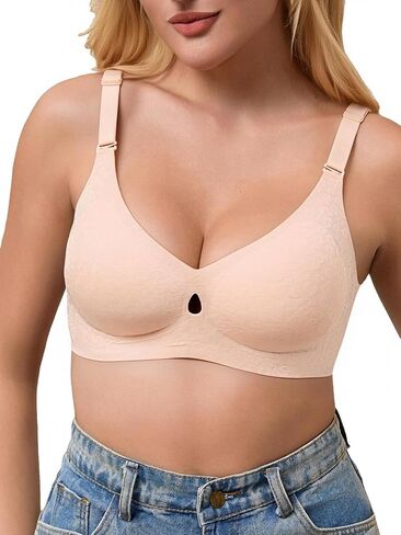 Wireless Seamless T-Shirt Bra for Women –Full Coverage Comfort Bralette, Padded Push Up Everyday Bra, Jacquard Fabric in Saudi Arabia