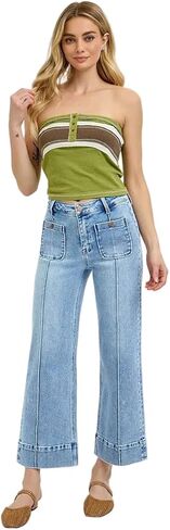 SALT TREE Risen Jeans - High Rise Crop Wide Jeans with Front Pintuck and Patch Pocket - PWC21009 in Saudi Arabia