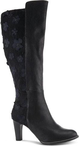 الربيع خطوة L'Artiste Rozena Tall Boots | أحذية جلدية متوسطة الأزهار مع تفاصيل الدانتيل in Saudi Arabia