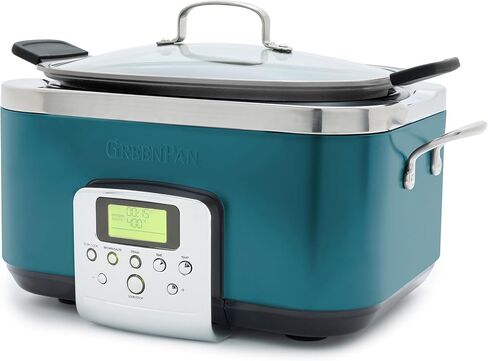 GreenPan Elite 14-in-1 Nonstick 6QT Electric Slow Cooker, PFAS-Free Ceramic Multi-Cooker, In-Pot Browning, Dishwasher Safe Lid & Removable Crock, Stainless Steel Steamer, Silicone Handles, Sage Green in Saudi Arabia