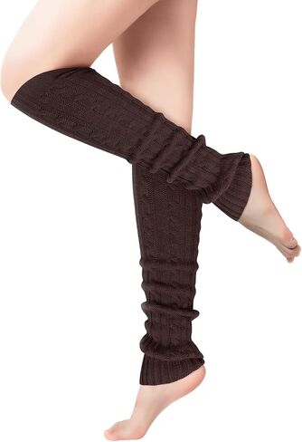 تدفئة الساق للنساء في الشتاء، زوج واحد من تدفئة الساق البيضاء 80s كابل متماسك/فخذ عالي للحفلات واليوجا والرياضة in Kuwait