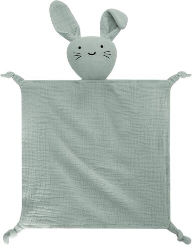 Organic Cotton Muslin Bunny Lovey Blanket, Soft & Breathable Security Blanket for Newborns, Unique Baby Gifts for Boys and Girls (Bunny-Khaki) in Saudi Arabia