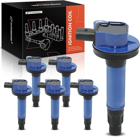 A-Premium (Red) Engine Ignition Coil Pack Compatible with Ford F-150, Explorer, Fusion, Edge, Transit-150, Transit-350 HD, Mustang, Taurus, Taurus X, Flex & Mazda 6, CX-9 & Lincoln MKZ, 6-PC Set in Saudi Arabia