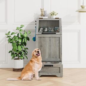 محطة تغذية الكلاب مع وعاءين مرتفعين، محطة تغذية الحيوانات الأليفة، خزانة تخزين طعام الكلاب، حاوية تخزين الطعام، منظم ألعاب الحيوانات الأليفة، منظم حديث، بني in Kuwait