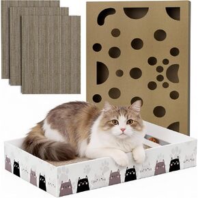 تريد أن تخدش وتلعب وتنام! سرير خدش للقطط 3 في 1 من Gworld مع لعبة كرة جرس - وسادة خدش تفاعلية للقطط للقطط الداخلية، 3 عبوات من الورق المقوى القابل للعكس بديل للخدش الحديث in Kuwait