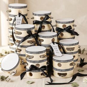 36 Set 4 inch Wedding Tambourines Bulk for Adults Wooden Hand Held Drum with Metal Jingles, Gift Tags, White Tambourine Gift Musical Instrument for Church Wedding Party Favor in Kuwait