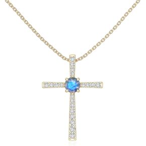 Natural Gemstone with Moissanite Cross Pendant Necklaces for Women in Silver/18K Yellow/Rose Gold Vermeil, Birthstone Jewelry Gift for Her Birthday, Wedding, Anniversary, Graduation, Mothers Day in Saudi Arabia