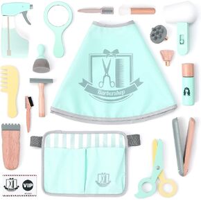 مجموعة لعب صالون الشعر الخشبية من UMU® - 17 قطعة من لعبة تصفيف الشعر التظاهري مع مشط مرآة ومجفف الشعر وملحقاتها - لعبة لعب دور الجمال بتصميم المرأة الصغيرة للفتيات من عمر 3 4 5 6 in Kuwait