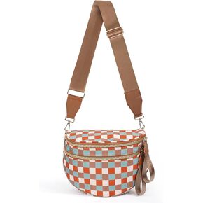 Spacious Nylon Crossbody Bag Checkered Bum Bag for Women, Handbags Wallets Purses Trendy Shoulder Fanny Packs in Kuwait