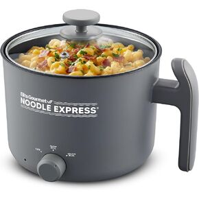 Elite Gourmet NOODLE EXPRESS™ Hot Pot, Prepare Ramen, Rice, Soups, Stews, Boil Water, Stainless-Steel Interior, Glass Lid, High/Low/Off Settings, Grey in Kuwait