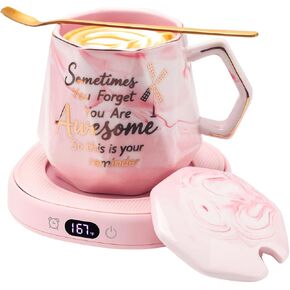 Coffee Mug Warmer & Awesome Diamond Mug Set, 8H Smart Auto Shut Off Electric Coffee Cup Warmer for Desk Office Home, 4 Temperature Setting Candle Heater Tea Beverage Coffee Warmer Plate for Women Men in Kuwait