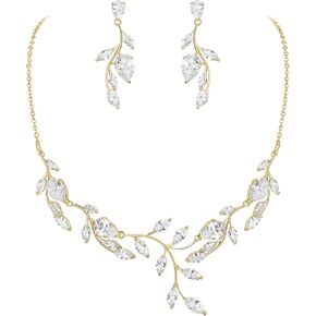 مجموعة مجوهرات الزفاف النسائية من Crysdue للعرائس ووصيفات العروس مكعب زركونيا زهرة ليف قلادة متدلية أقراط للحفلات الراقصة in Kuwait