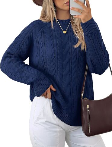 YUCOLEN Women's Chunky Cable Knit Pullover Sweater Crewneck Loose Vintage Casual Fall Long Sleeve Old Money Sweaters in Kuwait