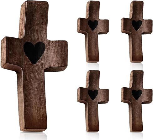 Wooden Cross My Heart, Handcrafted Handmade Pocket Wood Cross, Fingertip Stress and Anxiety Relief, Clutching, Clinging and Praying, Religious Encouragement Gift Present(10) in Saudi Arabia