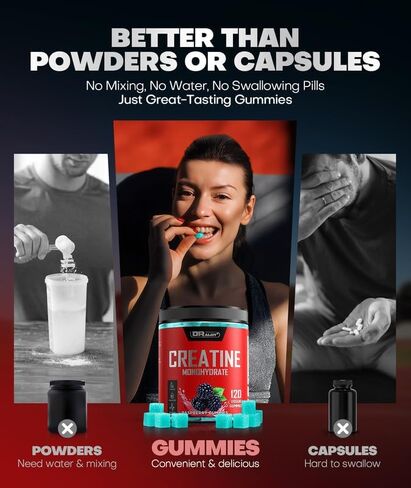99.99% Creatine Monohydrate Flavored Gummies, 5X Energy & Muscle Support Pre-Workout Complex Creatine for Women & Men with 5000mg Flavored Creatine, L-Taurine, B12, Mg & K, Strawberry, 90 Count in Saudi Arabia