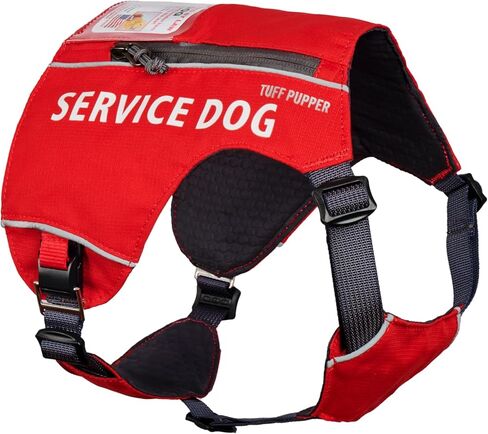 سترة Tuff Pupper Service للكلاب مع جيب لبطاقة الهوية | لا يوجد مرفق المقود | أبازيم مغناطيسية سريعة الإصدار | تقليم عاكس | مقاس قابل للتعديل | مريح ومتين | مصممة للكلاب الصغيرة (الأحمر، المتوسط) in Kuwait