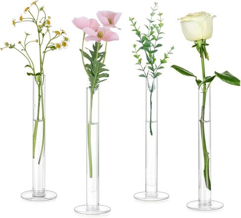 Glasseam Glass Bud Vase for Centerpieces, Small Flower Vases Set of 4Pcs Clear Single Rose Cylinder Centerpieces - 7.9" Tall Skinny Modern Wedding Table Decorations for Party Living Room in Saudi Arabia