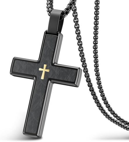 Wooden Cross Necklace for Men,Black Stainless Steel Christian Wood Crucifix Pendan,Natural Rosewood, ABCDFG in Kuwait