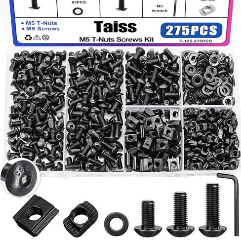 طقم مسامير Taiss 210pcs M5 T-Nuts ، رأس مطرقة T المفاجئ لفصل 2020 سلسلة من القذف من الألومنيوم ، مسامير رأس قبعة الرأس M5 زر ، ومجموعات المسمار لمجموعة Mlok ومسامير الصواميل in Kuwait