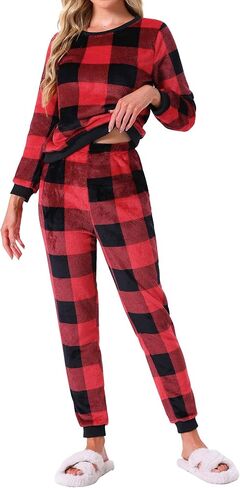 cheibear Womens Fuzzy Fleece Pajama Sets Long Sleeve Top with Pants Holiday Warm Winter Flannel Christmas Sleepwear in Saudi Arabia
