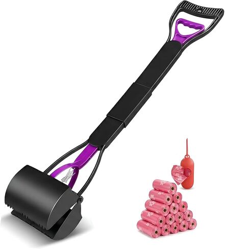 Poop Scooper for Dogs with 300 Bags & Dispenser - 32" Long Handle Heavy Duty Dog Poop Scooper - Portable Waste Jaw Rake for Grass & Gravel - No Bending Pet Waste Remover in Saudi Arabia