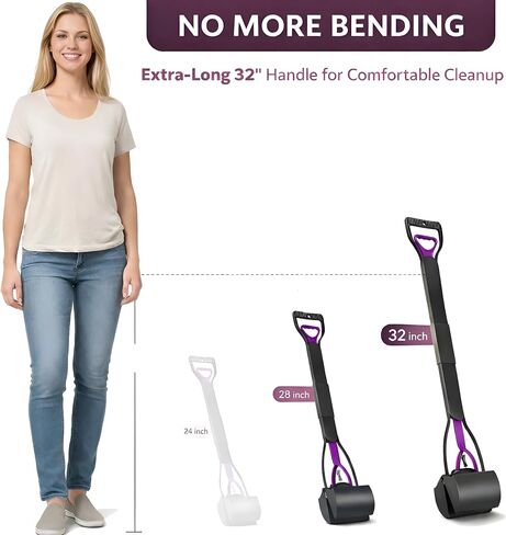 Poop Scooper for Dogs with 300 Bags & Dispenser - 32" Long Handle Heavy Duty Dog Poop Scooper - Portable Waste Jaw Rake for Grass & Gravel - No Bending Pet Waste Remover in Saudi Arabia