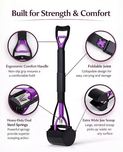 Poop Scooper for Dogs with 300 Bags & Dispenser - 32" Long Handle Heavy Duty Dog Poop Scooper - Portable Waste Jaw Rake for Grass & Gravel - No Bending Pet Waste Remover in Saudi Arabia
