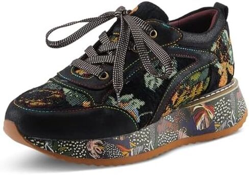 L'Artiste INVIDIA Women's Platform Sneaker – Metallic Leather & Tapestry Lace-Up with Rainbow Stitching in Saudi Arabia