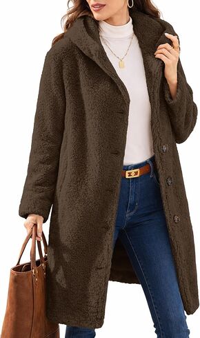ELLEVEN Winter Faux Fur Pea Coat for Women,Sherpa Wool Fuzzy Fleece Long Warm Teddy Coats Jacket with Hoodie in Saudi Arabia
