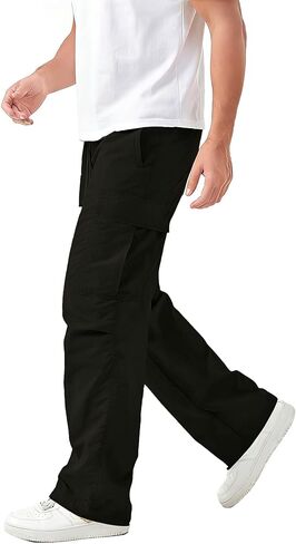 EMMA COLE Men's Wide Leg Drawstring Waist Relaxed Fit Cargo Pants Loose Fit Casual Pants with Side Pockets in Saudi Arabia