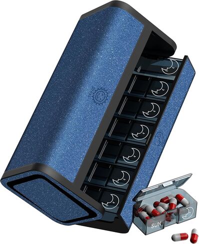 Travel Pill Organizer, Weekly AM PM Pill Box 7 Day, Large Removable 2 Times a Day Medicine Case for Medication, Twice Daily Portable Foldable Vitamin Dispenser for Supplement (Gold) in Kuwait