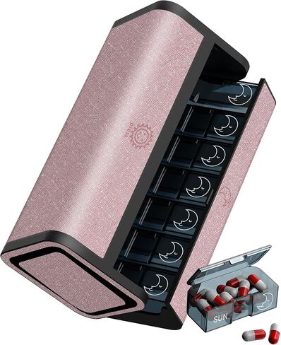 Travel Pill Organizer, Weekly AM PM Pill Box 7 Day, Large Removable 2 Times a Day Medicine Case for Medication, Twice Daily Portable Foldable Vitamin Dispenser for Supplement (Gold) in Kuwait