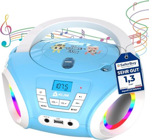 Candy Kids Boombox CD Player for Children with FM Radio and Speakers | With cheerful disco function including batteries and power cord for toddlers, pink in Kuwait