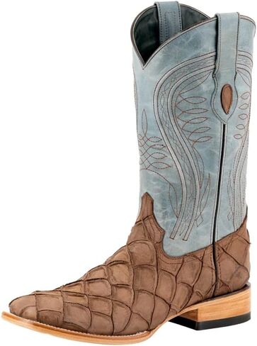 Mens Bronco Pirarucu Print Embroidered Square Toe Casual Boots Mid Calf - Brown in Kuwait