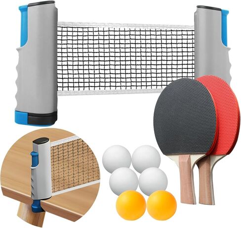 مجموعة Ping Pong Paddles ، مجاذيف تنس الطاولة المحمولة مع شبكة التنس القابلة للسحب ، مضاربان ، 6 كرات وحقيبة للحمل للألعاب الداخلية/الخارجية in Kuwait