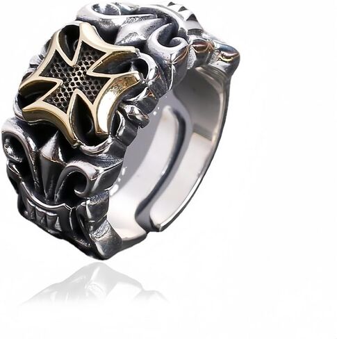 خاتم الخنصر المفتوح للرجال من Divine Hand Signet Band - مجوهرات فنية الكتاب المقدس مستوحاة من عصر النهضة، قطعة فضية عتيقة، إكسسوار الإيمان المسيحي in Kuwait