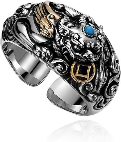 خاتم الخنصر المفتوح للرجال من Divine Hand Signet Band - مجوهرات فنية الكتاب المقدس مستوحاة من عصر النهضة، قطعة فضية عتيقة، إكسسوار الإيمان المسيحي in Kuwait