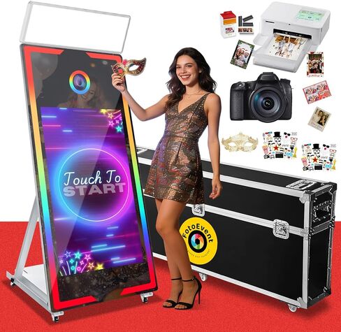 Magic Mirror Photo Booth 65’’ with Camera and Printer, Selfie Mirror Photo Booth App Remote Control RGB Light,Instant Print and Sharing 43’’ Touch Screen for Event Party Wedding Rental in Saudi Arabia