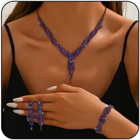 Prom Jewelry Set for Women Wedding Bride Crystal Set Rhinestone Tassel Necklace Earrings Bracelet Wedding Party Jewelry in Saudi Arabia