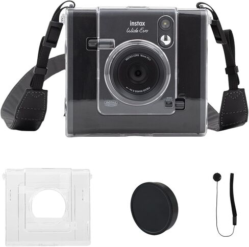 WIDE EVO 2-in-1 Instant Camera Protective Case, PU Leather in Lychee Texture Case for Instax WIDE EVO Camera with Adjustable Shoulder Strap - Black in Saudi Arabia