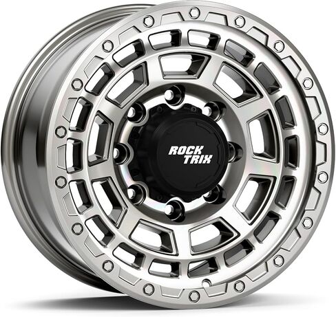 عجلة RockTrix RT114 مقاس 18 بوصة 8x180 متوافقة مع شيفروليه سيلفرادو 2500HD 3500HD، 18x9 (-12 إزاحة، 4.5 مسافة خلفية)، أسود، تناسب أيضًا GMC Sierra 2500HD 3500 HD in Kuwait