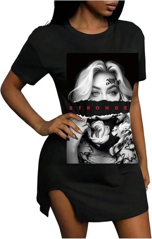SOLY HUX Women's Summer T Shirt Mini Dress Graphic Print Crewneck Short Sleeve Split Bodycon Dresses in Saudi Arabia