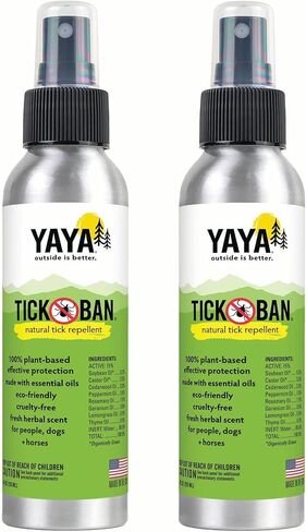 Yaya Organics Tick Ban | Extra Strength Tick Repellent Made with Essential Oils and All Natural, DEET Free Ingredients | Proven Effective, Safe for Adults, Kids and Dogs | 4 Ounce 2 Pack in Saudi Arabia