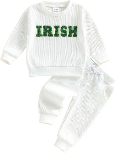 Sayoo Toddler Baby Boy St Patricks Day Woath Lucky Irish Shamrock Prosproidery Sweatshirt Top Toppants 2pcs clothes in Saudi Arabia